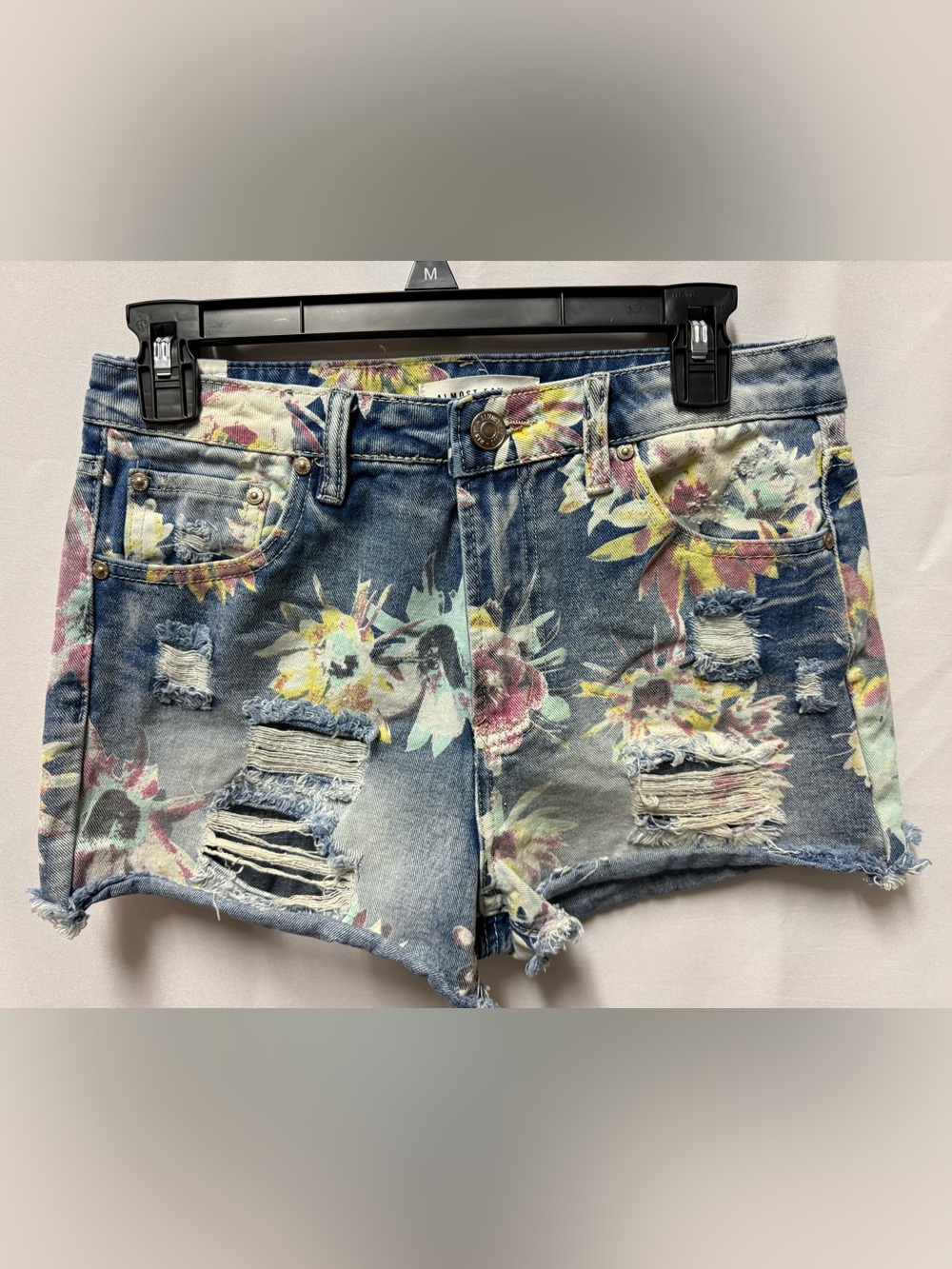 Almost Famous Blue Floral Distressed Denim Shorts